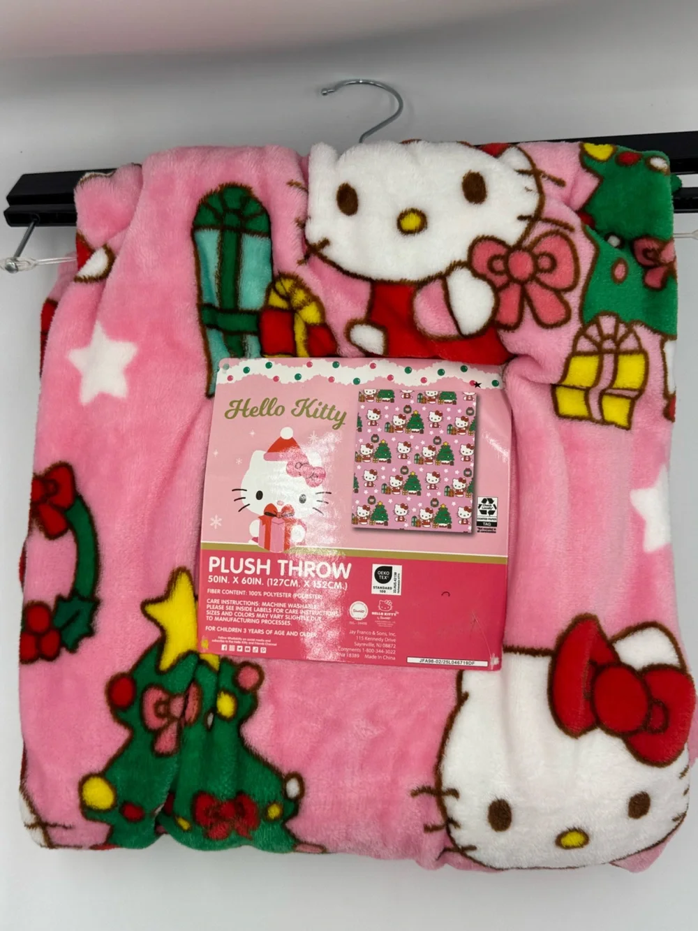 Hello Kitty Pink Plush Throw Blanket with Holiday Print